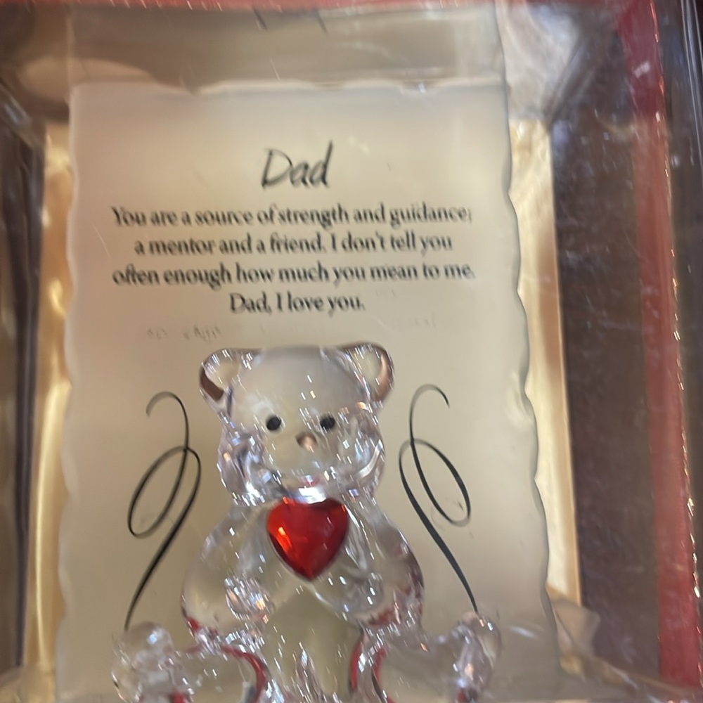 Gift for Dad - Crystal Bear with Red Heart Ornament